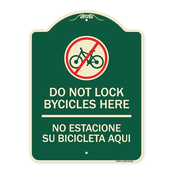 Signmission Do Not Lock Bicycles Here No Estacione Su Bicicleta Aqui Heavy-Gauge Alum, 24" x 18", G-1824-24148 A-DES-G-1824-24148 - main